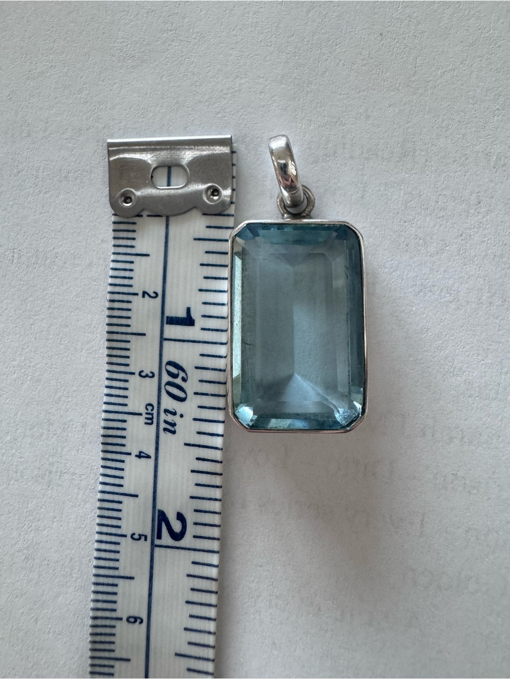 Sterling Silver Sky Blue Topaz Rectangular Gemstone Pendant